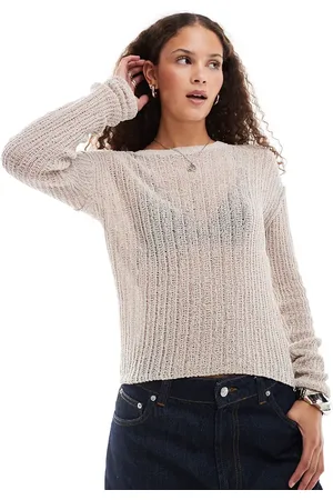 Weekday Slim fit lightweight rib jumper in beige exclusive to ASOS