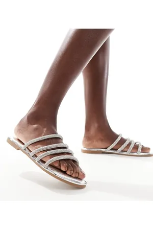 Truffle Collection Bridal embellished multi strap mules in