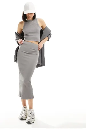 ASOS Seamless sculpting mixed rib midi skirt co-ord in dark