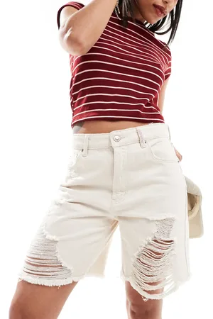 ONLY High waisted destroyed jort in ecru