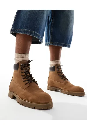 ASOS Lace up worker boot in tan suede and contrast panels