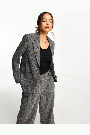 VERO MODA Aware textured melange oversized blazer co-ord in charcoal