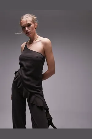 Topshop Co ord denim asymmetric cami top with ruffle hem in twill