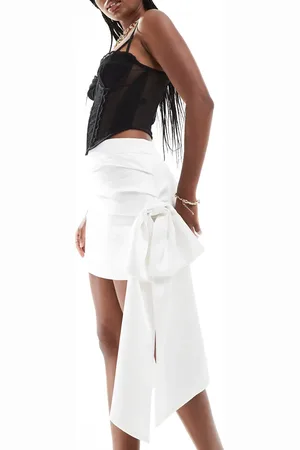 Six Stories Bridal satin bow drape mini skirt in