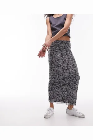 Topshop Mesh lace print jersey maxi skirt in mono