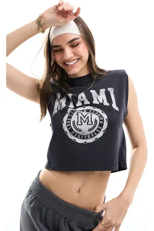 Miss Selfridge Miami graphic shoulder pad tee