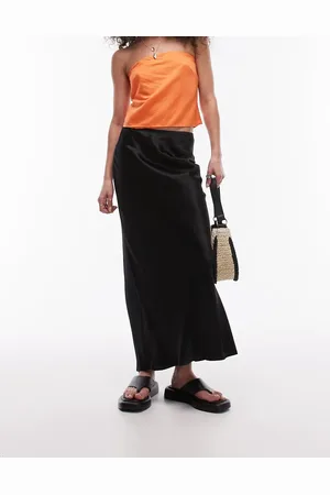 Topshop Satin bias midi skirt in