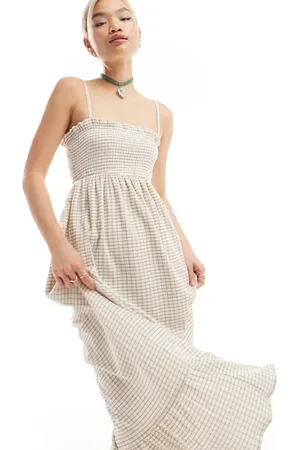 Daisy Street Shirred cami midaxi dress in off check