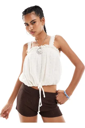 Free People Lace edged boho camisole in ivory