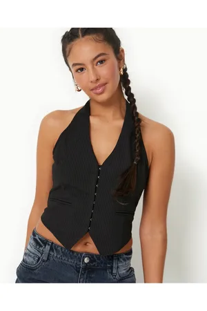 Pimkie Tailored halterneck hook and eye waistcoat in black stripe