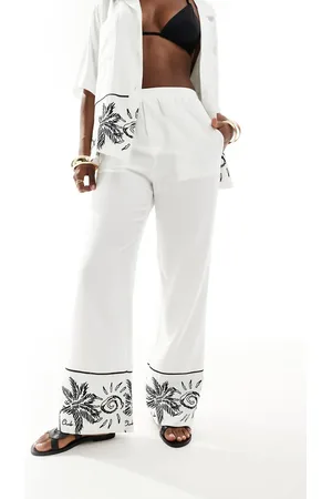 The Couture Club Co-ord palm print embroidery wide leg trousers in