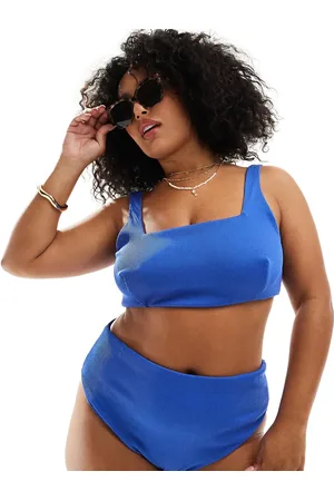ASOS Curve Emily rib high leg high waist bikini bottom in cobalt