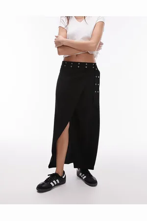 Topshop Eyelet wrap low rise midi skirt in