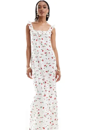 ONLY Linen mix maxi dress in cherry print