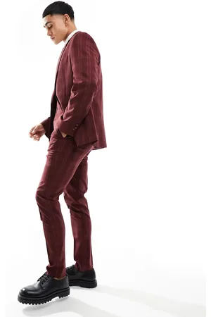 ASOS Skinny suit trousers in burgundy tonal check
