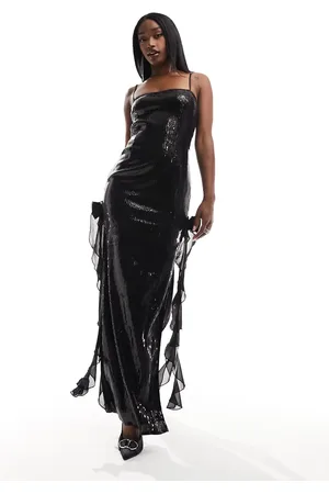 Kaiia Rose corsage detail sequin cami maxi dress in