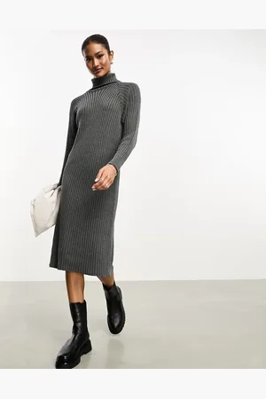 Y.A.S Ribbed roll neck jumper midi dress in