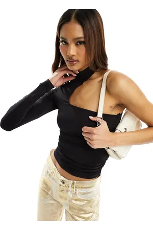 Pull&Bear Asymmetric one shoulder cut out long sleeved top in
