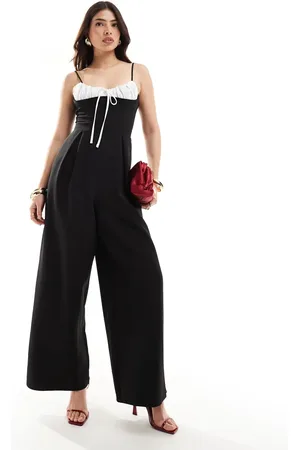 ASOS Contrast bust detail with pleated wide leg jumpsuit in