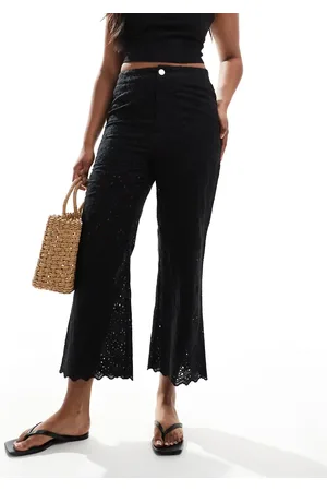 Morgan Linen blend broderie detail cropped trousers in
