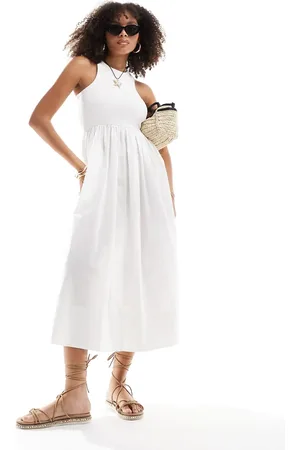 Y.A.S Y.A.S racer neck jersey and cotton hybrid maxi dress in