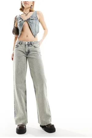 Monki Imoo low waisted wide fit jeans in beige tint