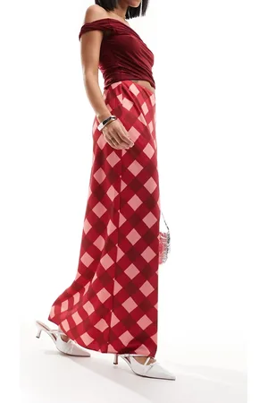 The Frolic Satin maxi skirt in and pink check