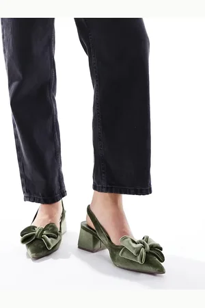 ASOS Wide Fit Symphony bow slingback mid block heeled shoes in sage velvet