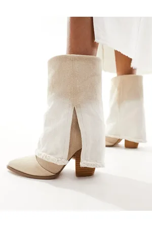 Steve Madden Livvy foldover heeled ankle boots in frayed tan denim