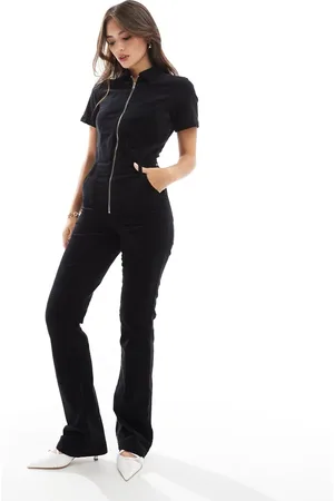 MANGO Zip through denim jumpsuit in