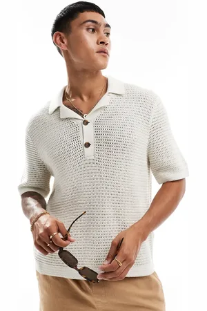 Abercrombie & Fitch 2 button revere collar resort knit polo in cream