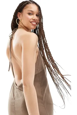 ONLY Linen mix halter neck midi dress in washed
