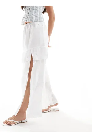 Pimkie Tiered broderie detail thigh split maxi skirt in