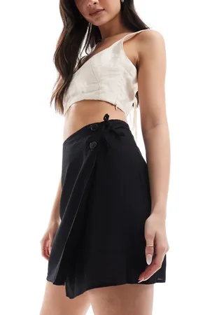 Monki Linen wrap tie detail mini skirt in