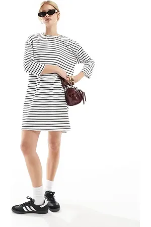 New Look 3/4 sleeve mini dress in black stripe