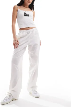 Monki Linen wide leg trousers in