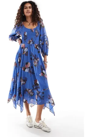 Free People Floral print asymmetric hem boho midi dress in