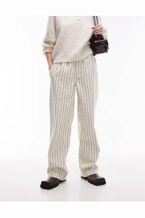 Topshop Stripe pull on straight leg trouser in ecru