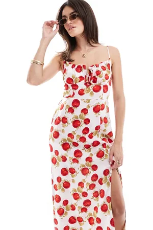 Miss Selfridge Corset detail strappy maxi slip dress in fruit print