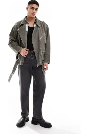 ASOS Real leather oversized distressed biker jacket in