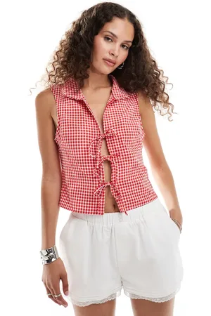 Reclaimed Tie front top in gingham