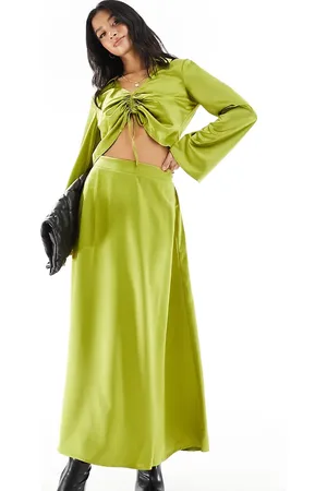 VERO MODA Satin maxi skirt co-ord in olive