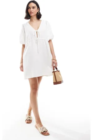 ASOS Puff sleeve with tie up bodice mini dress in