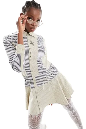 COLLUSION Spliced striped mini shirt dress