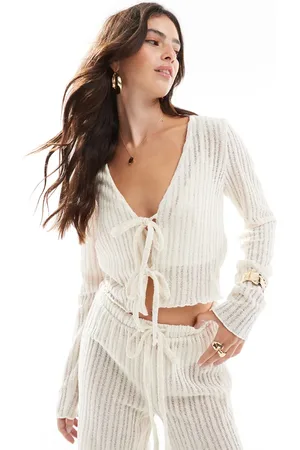 ASOS Co-ord ladder texture top and bra set in stone