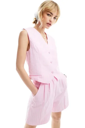 Glamorous Fitted waist coat in white stripe co-ord