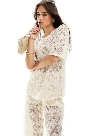 JDY Crochet top co-ord in stone