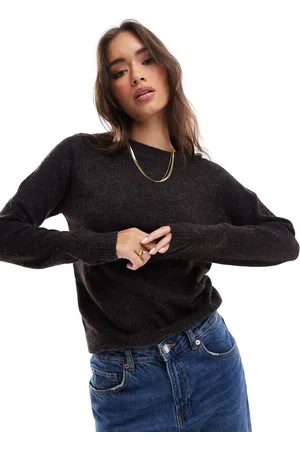 VERO MODA Round neck knitted jumper in chocolate melange