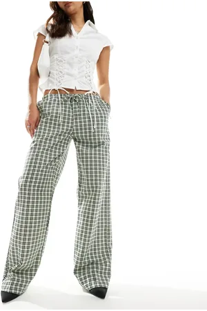 Motel Lirura check straight leg trousers in and white