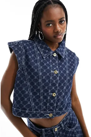 Amy Lynn Diamond pattern denim gilet co-ord in dark wash